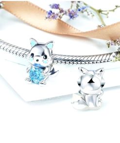 Alternative view of Pendant - ring S925: Cat in blue with blue zircon