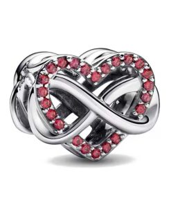 Pendant - Ring, S925: Infinite heart with red crystals