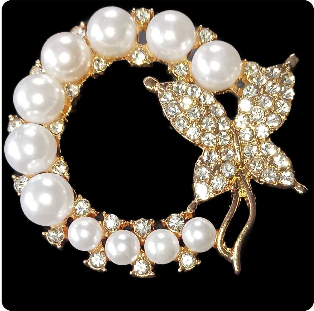 Fashion crystal brooch: butterfly +11 pearls