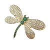 Gold crystal brooch: dragonfly with green stones