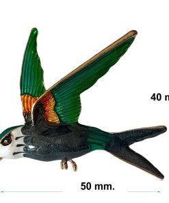 Crystal brooch swallow in green color