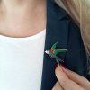 Crystal brooch swallow in green color