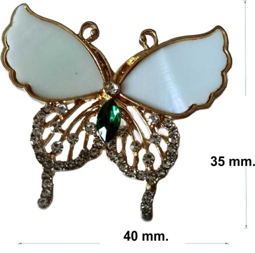 Gold crystal Brooch: Butterfly in white with green stone