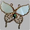 Gold crystal Brooch: Butterfly in white with green stone