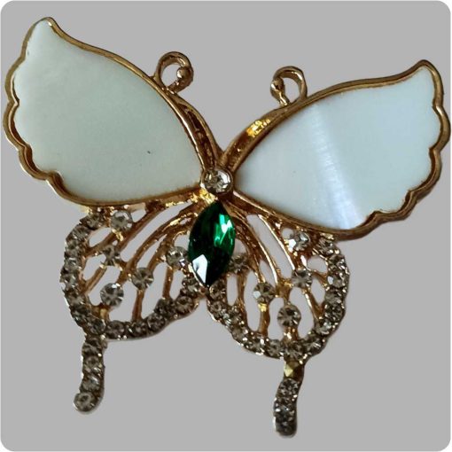 Gold crystal Brooch: Butterfly in white with green stone