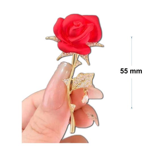 Crystal gold brooch: Red rose
