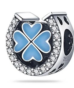 blue clover and horseshoe pendant