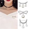 Silver crystal brooch bow pearl