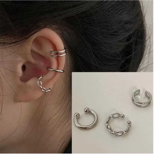 Set of 3 silver earrings without piercing