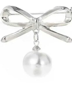 Silver brooch bow pearl