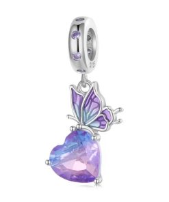 silver pendant butterfly heart
