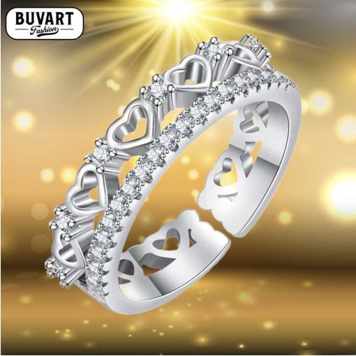 Silver crystal ring with hearts.
