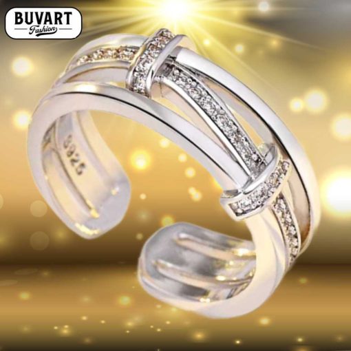 Silver crystal ring.