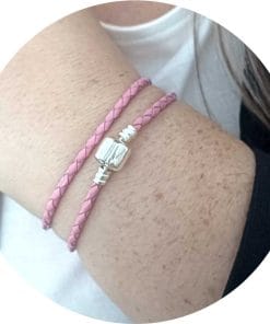 Pink double bracelet with silver clip - Image 3