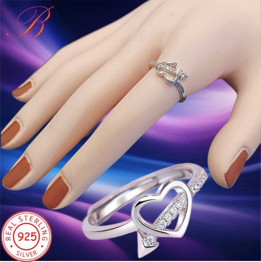 Silver crystal ring with heart