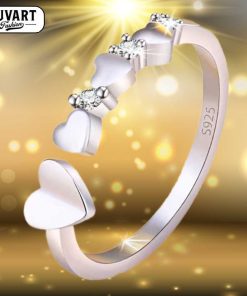 Silver crystal ring with hearts