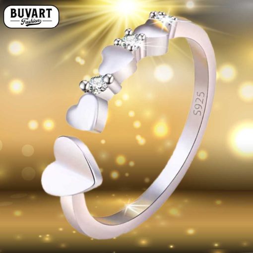 Silver crystal ring with hearts