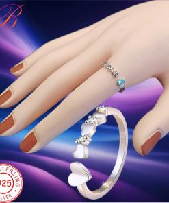 Silver crystal ring with hearts