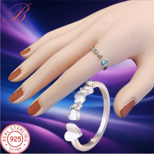 Silver crystal ring with hearts