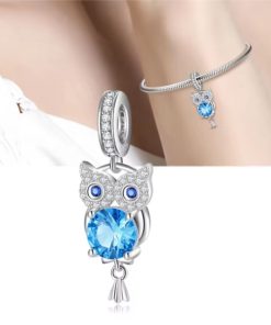 Alternative view of Pendant S925: Smart owl with blue zircon
