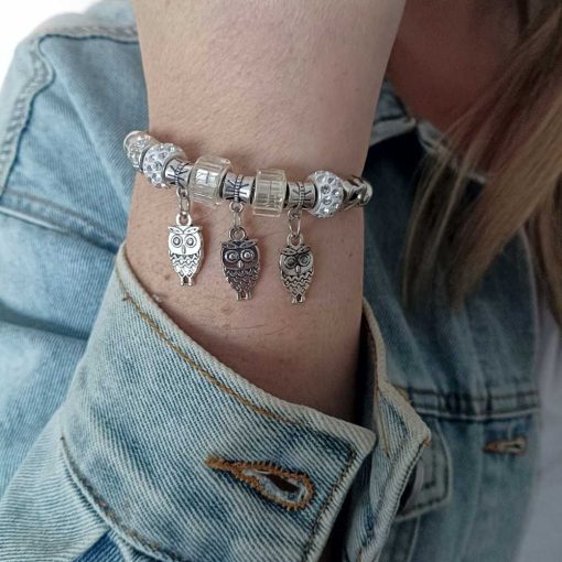 bracelet 3 owls silver