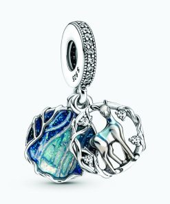 Silver 2 pendants, S925: Deer with green / blue background