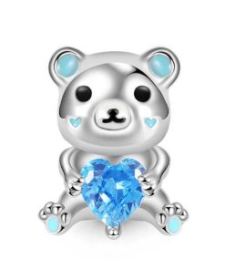 Silver Pendant - ring, S925: Cozy bear in blue with blue zircon