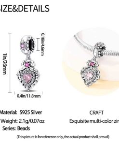 Alternative view of Silver crystal pendant, S925: Heart with pink zircon