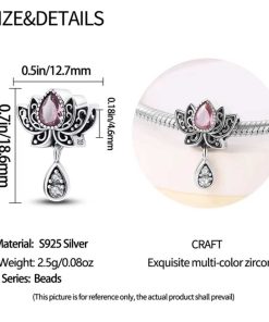 Alternative view of Silver crystal Pendant - ring, S925: Flower with pink zircon