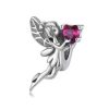 Silver pendant - ring, S925: Fairy with red zircon in hand