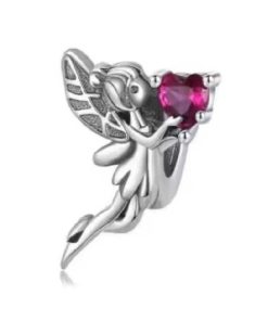 Silver pendant - ring, S925: Fairy with red zircon in hand