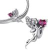 Silver pendant - ring, S925: Fairy with red zircon in hand