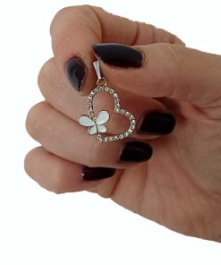 Crystal heart pendant with butterfly