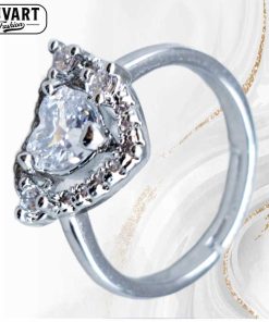 Silver crystal ring heart shaped