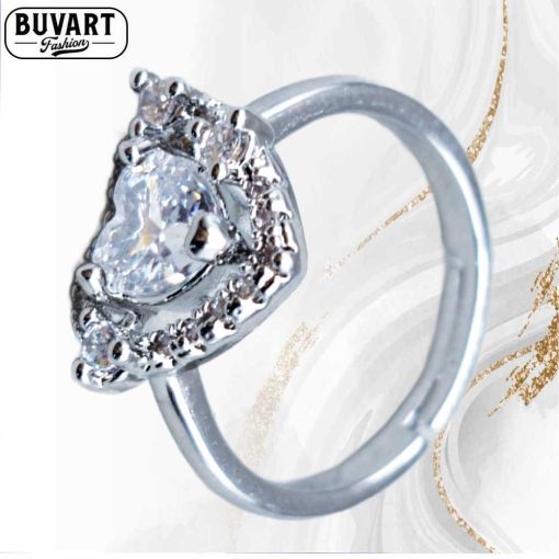 Silver crystal ring heart shaped