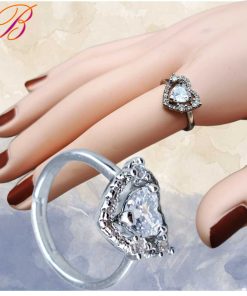 Silver crystal ring heart shaped