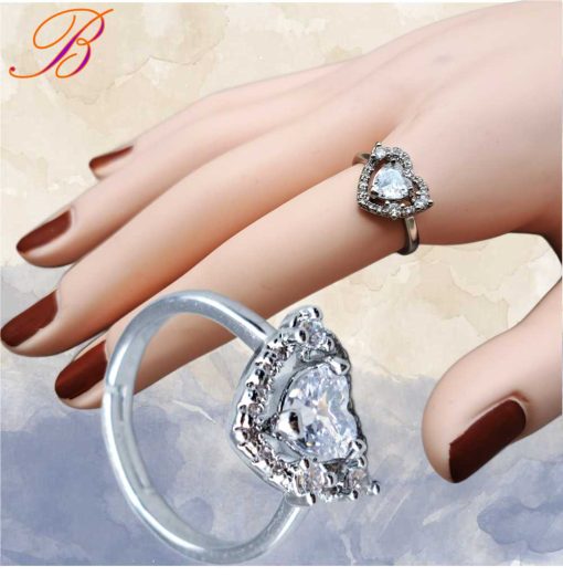 Silver crystal ring heart shaped