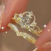 Gold crystal ring with zircon