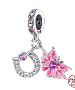 Pink Butterfly + Pink Zircon + Crystal Horseshoe