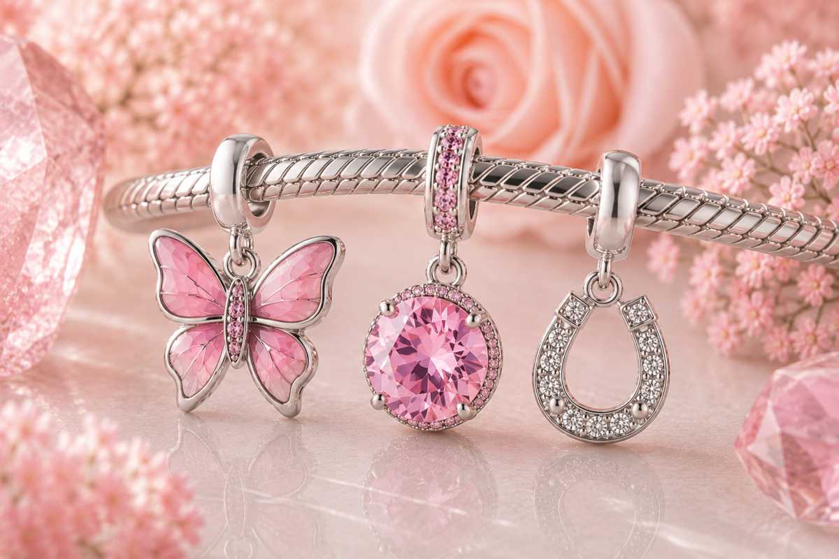 Pink Butterfly + Pink Zircon + Crystal Horseshoe