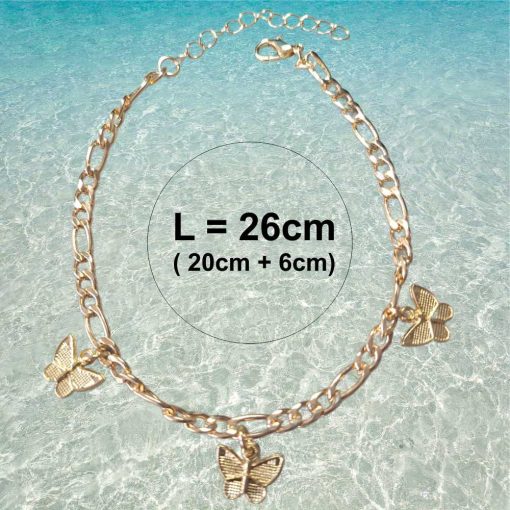 A gold ankle chain three butterflies