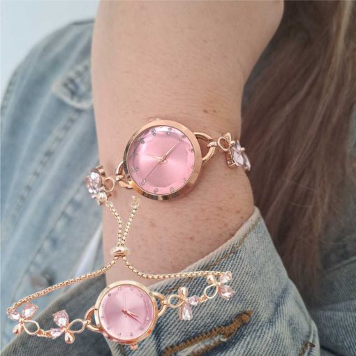 Gold light pink wristwatch