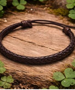 brown leather bracelet.