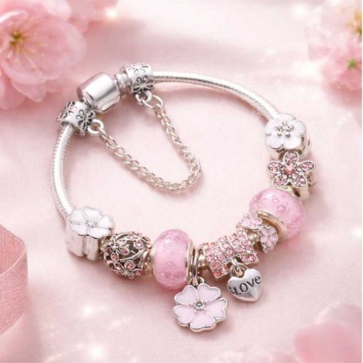 Pandora stil bracelet + 11 pendants