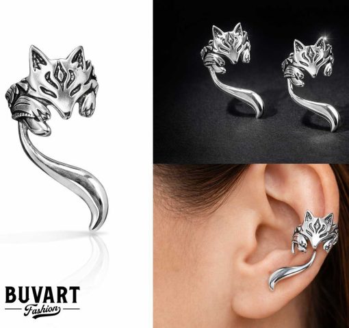 Earring No piercing Silver Fox Ear Cuff