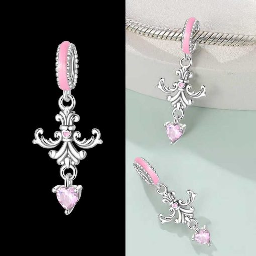 Pendant Pink Heart Baroque Dangle