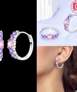 Earring with pink and violet stones.