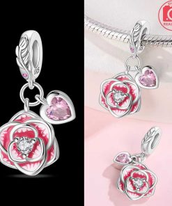 Pendant Blooming Rose Heart Charm