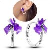 Earring Purple Flower Hoop