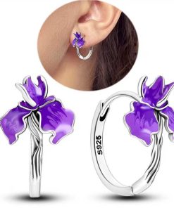 Earring Purple Flower Hoop